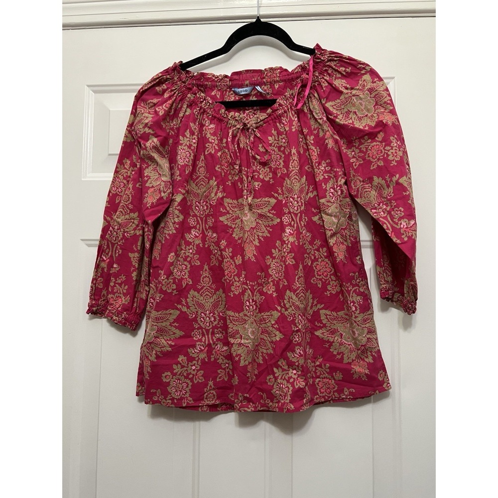IZOD TUNIC BLOUSE Women's Medium Pink Paisley Floral Spring Shirt Top Career
